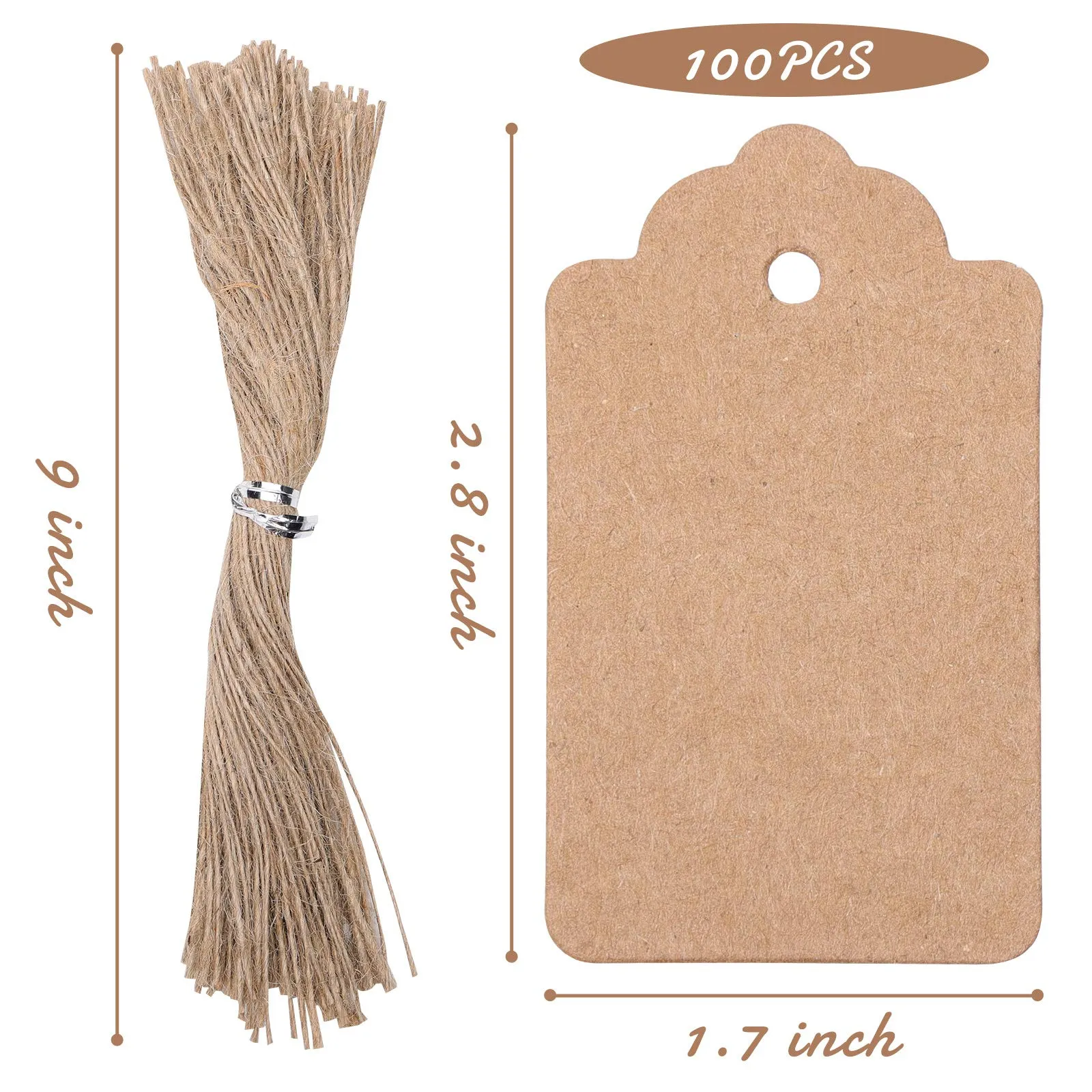 100pcs Kraft Paper Gift Tags with String, Blank Gift Bags Tags Price Tags(Brown)