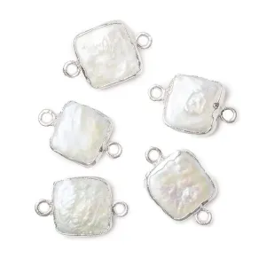 10x10mm Silver Leafed White Square Freshwater Pearl Connector 1 piece