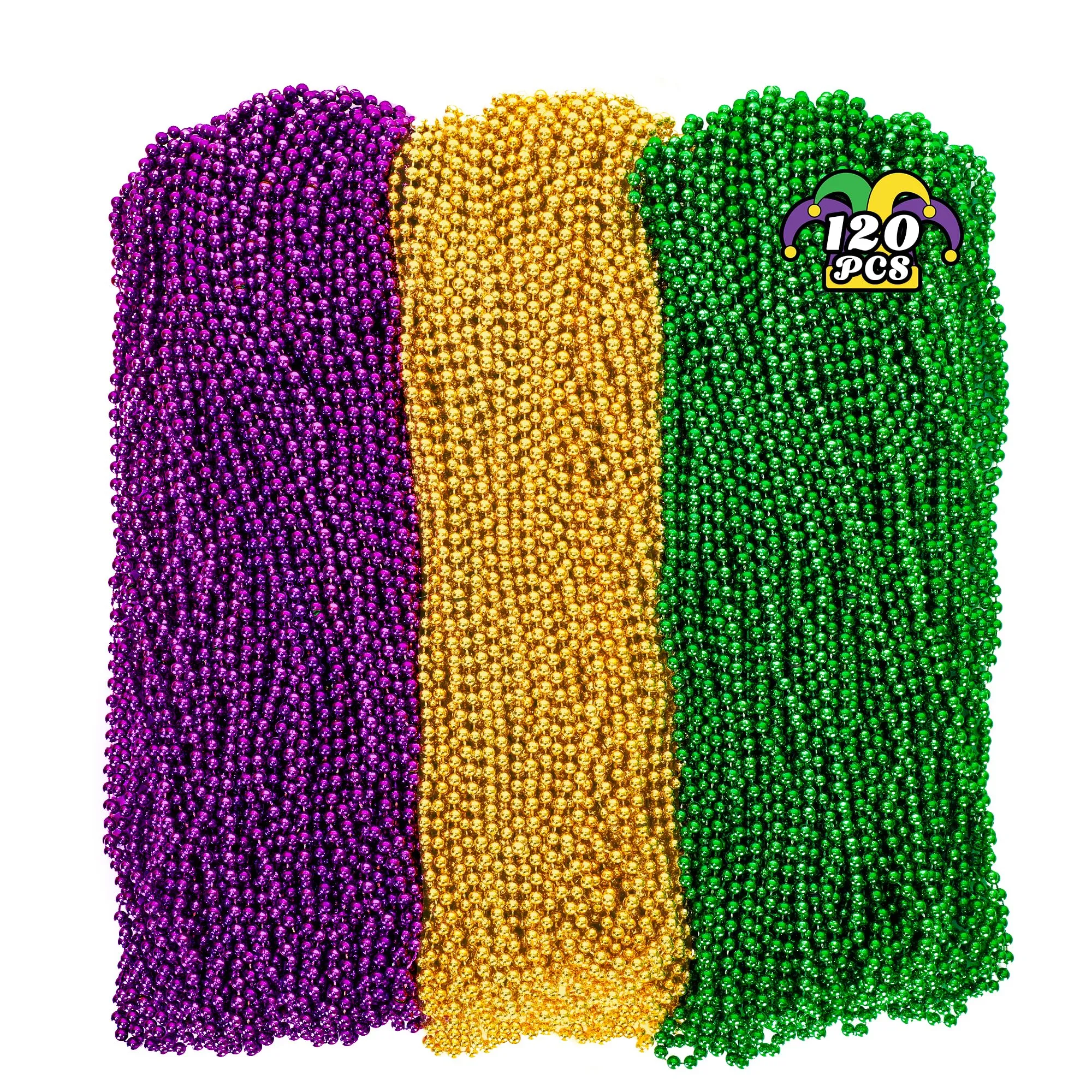 120PCS Mardi Gras Beads, 33" Beaded Necklace, Purple Gold Green Mardi Gras Accessories, Party Costume Necklaces Parade Throws Women Men Beads Bulk for Party Event Favors Supplies Decorations