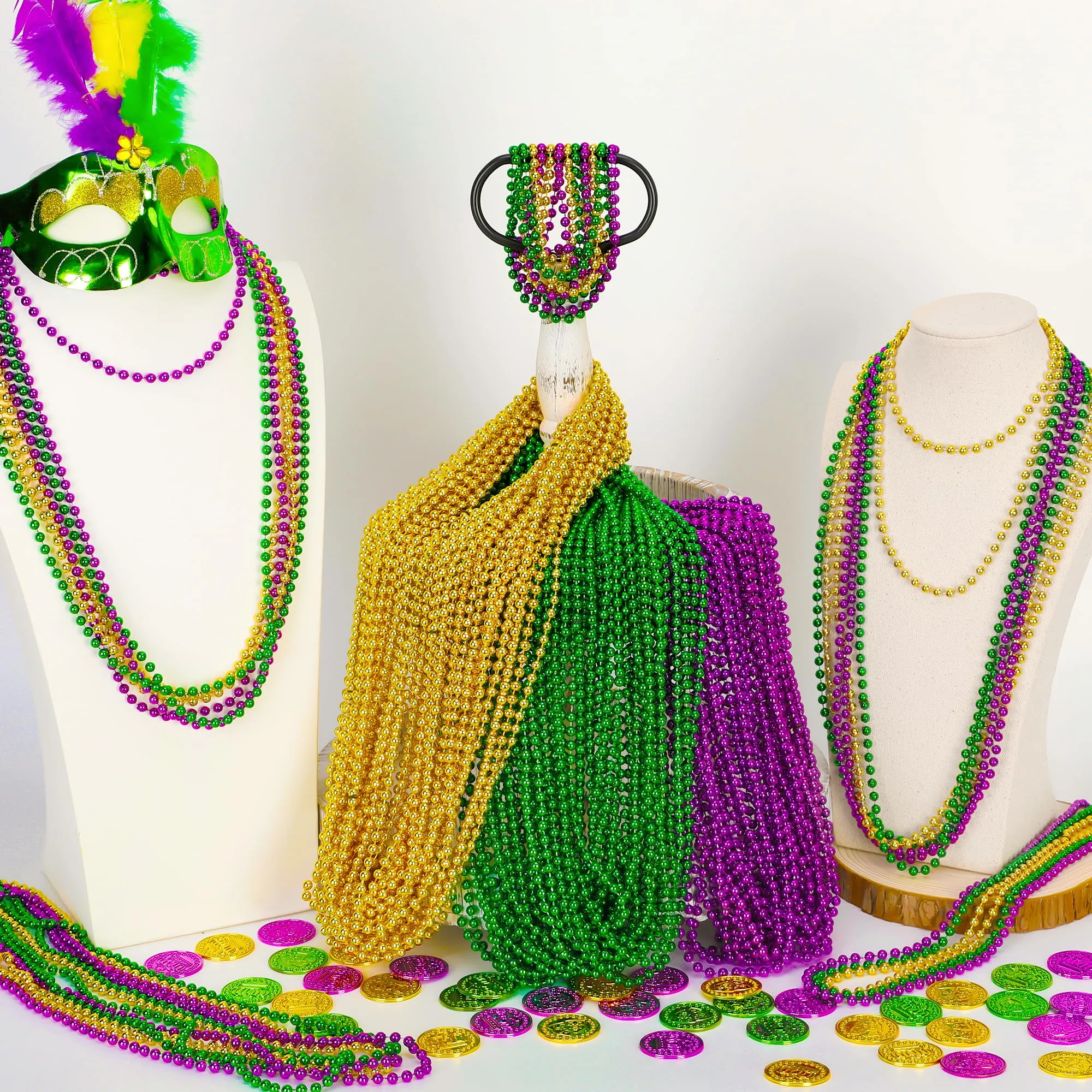 120PCS Mardi Gras Beads, 33" Beaded Necklace, Purple Gold Green Mardi Gras Accessories, Party Costume Necklaces Parade Throws Women Men Beads Bulk for Party Event Favors Supplies Decorations