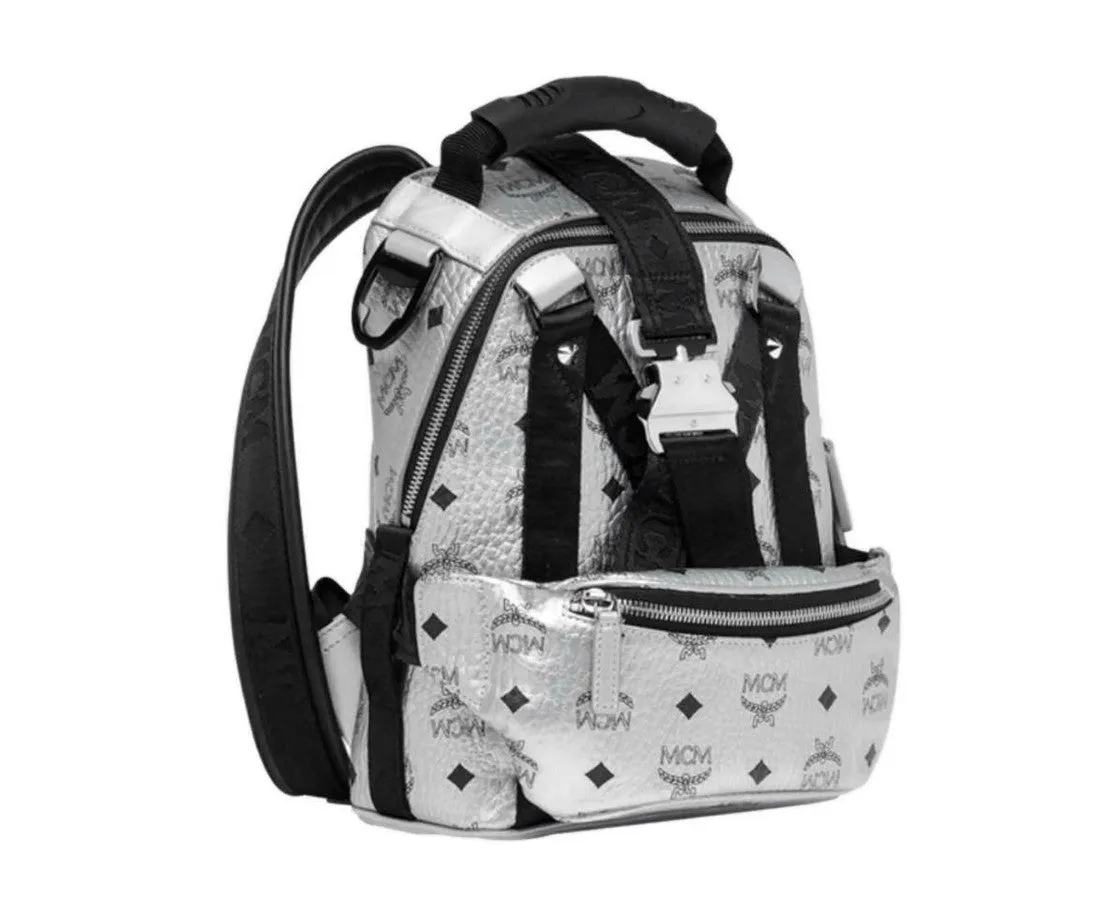 $1330 MCM Women's Berlin Metallic Coated Canvas Mini Backpack