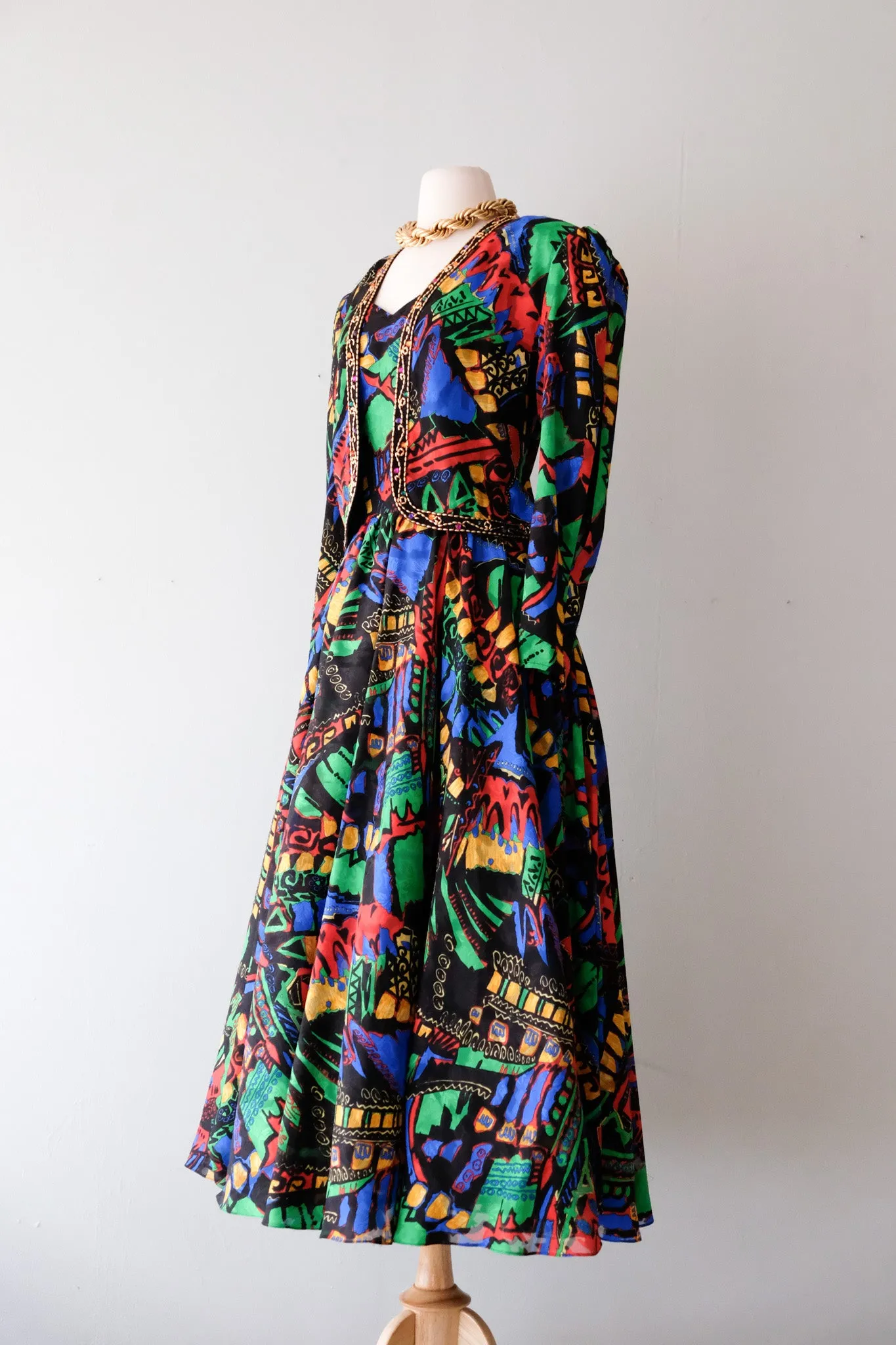 1980's Party Time!  Fabulous Abstract Cocktail Dress & Jacket Set by Diane Freis / Sz M