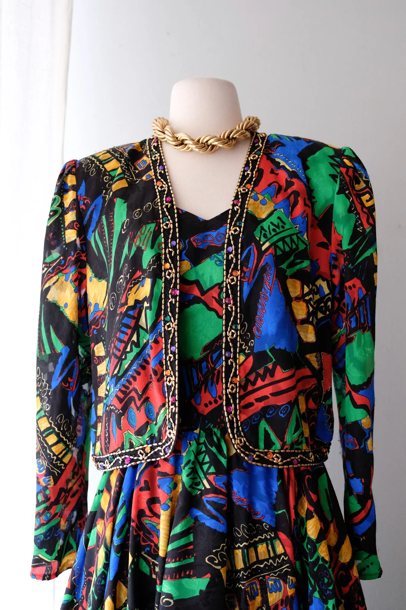 1980's Party Time!  Fabulous Abstract Cocktail Dress & Jacket Set by Diane Freis / Sz M