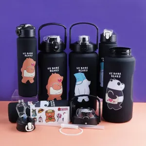 2 PC Bare Bears Black Water Bottle Set