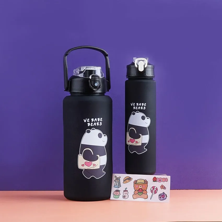 2 PC Bare Bears Black Water Bottle Set