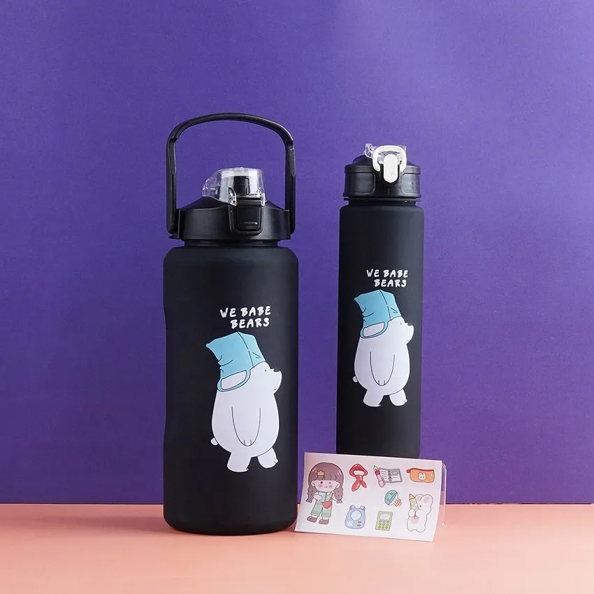 2 PC Bare Bears Black Water Bottle Set