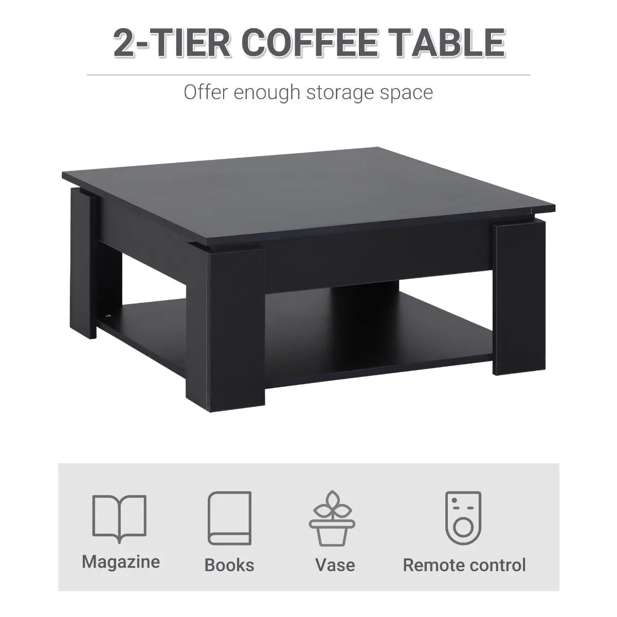 2 Tier Simple Modern Coffee Table - Black