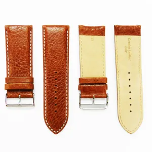 28MM Leather Watch Band Light Brown with Grain Padded White Stitched Regular Size Strap Replacement With Silver Buckle