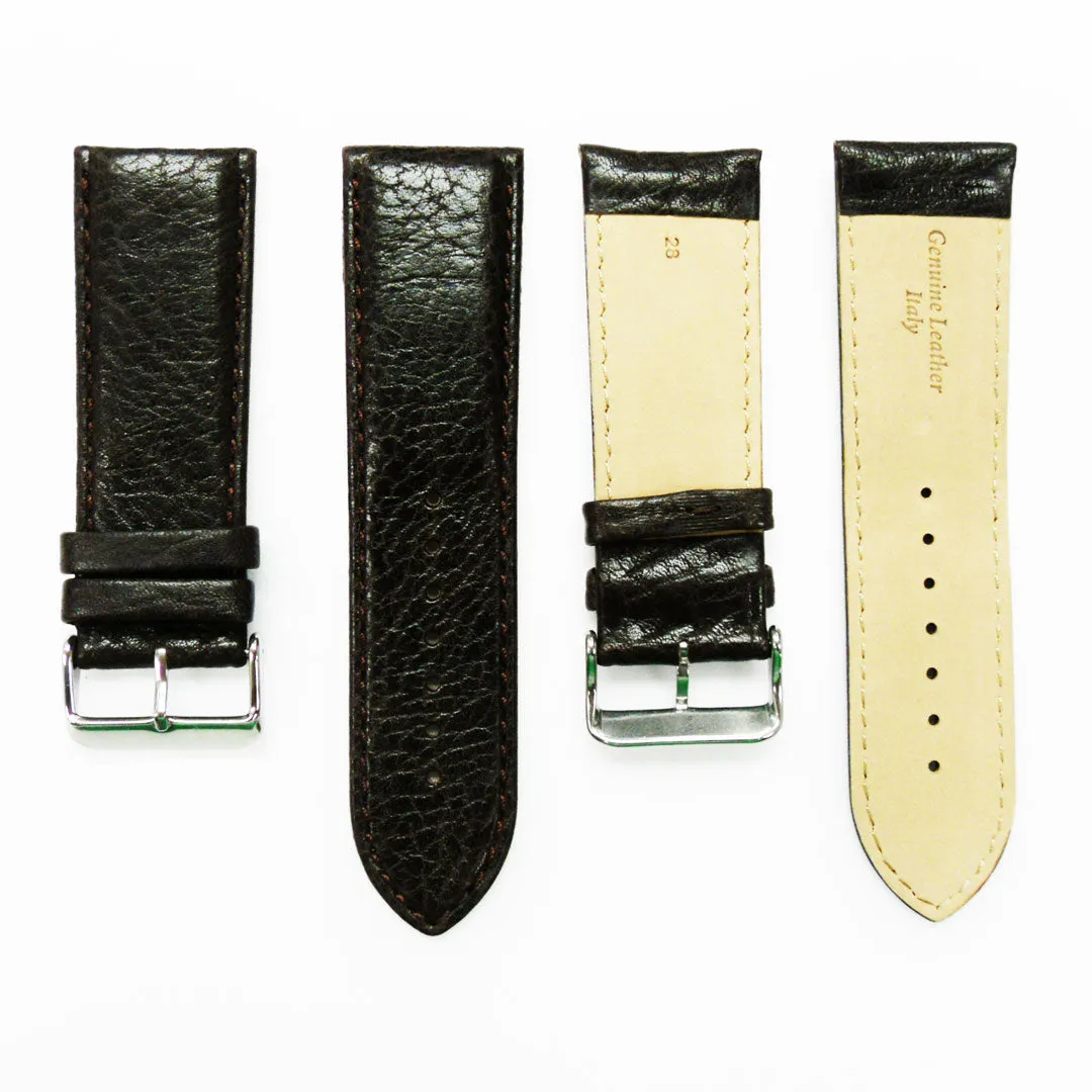 28MM Leather Watch Band Royal Blue with Grain Padded White Stitched Regular Size Strap Replacement With Silver Buckle