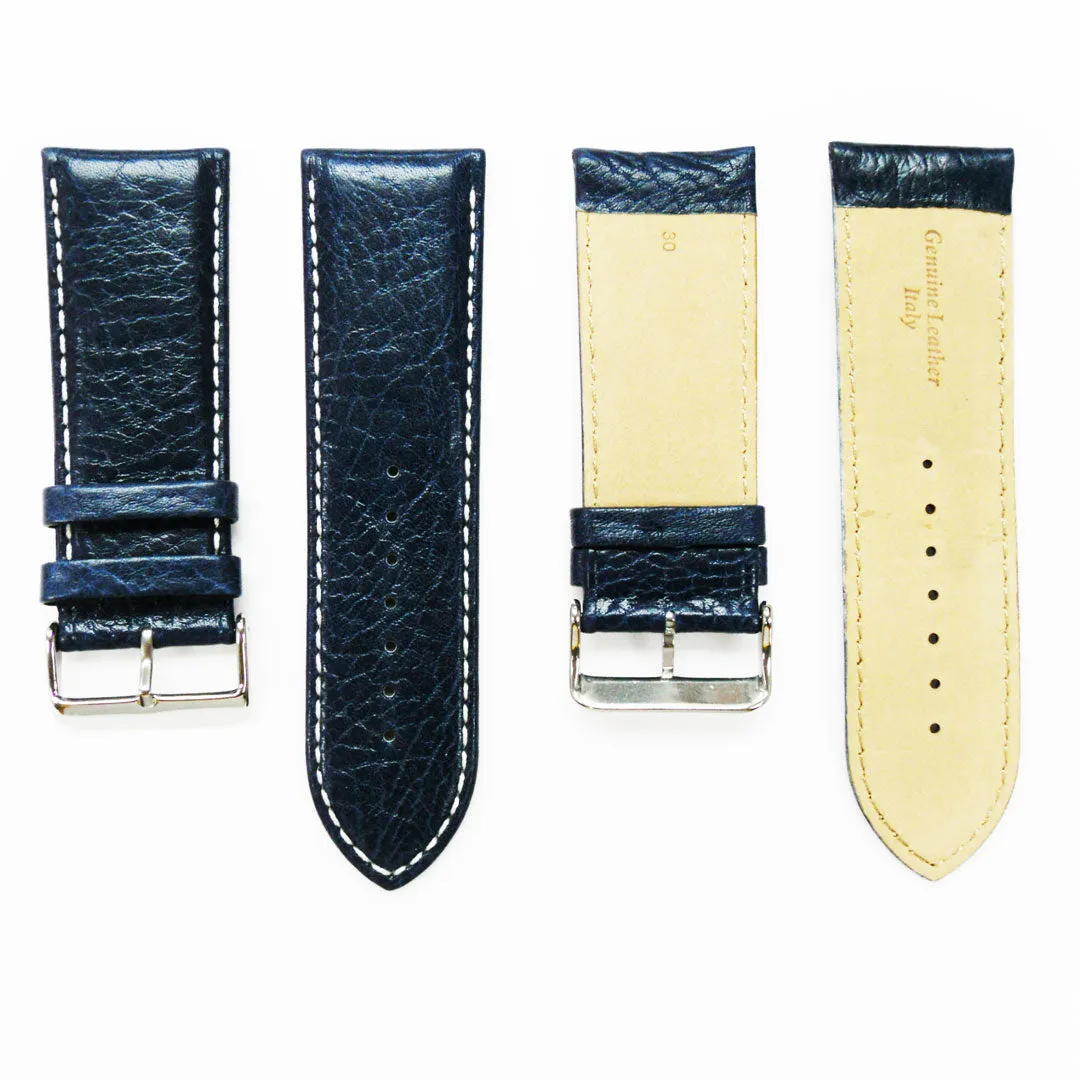 30MM Regular Size Strap Dark Brown with Grain Padded Brown and White Stitched Regular Size Strap Replacement With Silver Buckle