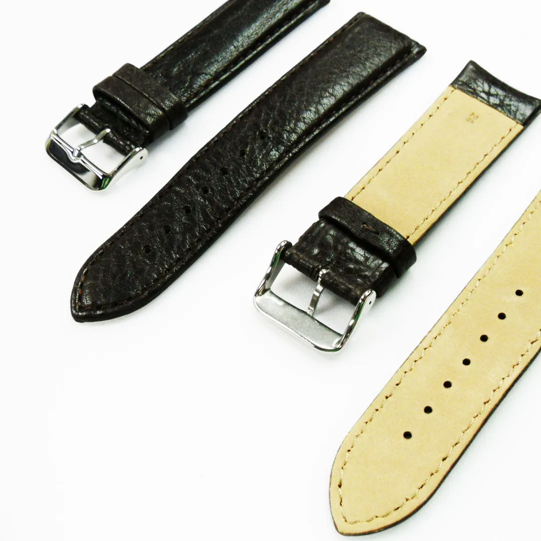 30MM Regular Size Strap Dark Brown with Grain Padded Brown and White Stitched Regular Size Strap Replacement With Silver Buckle