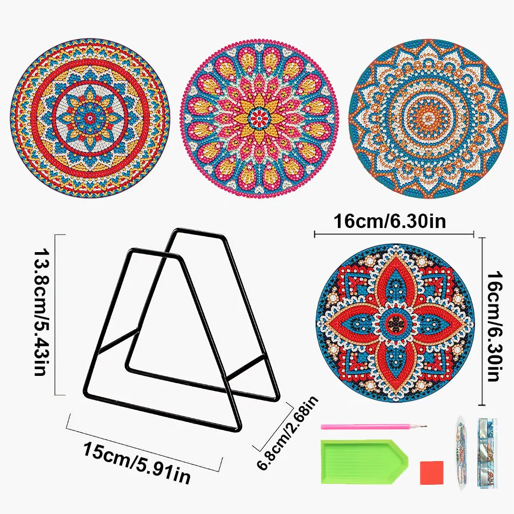 4 PCS Acrylic Mandala Diamond Painted Placemats Round Placemat with Holder