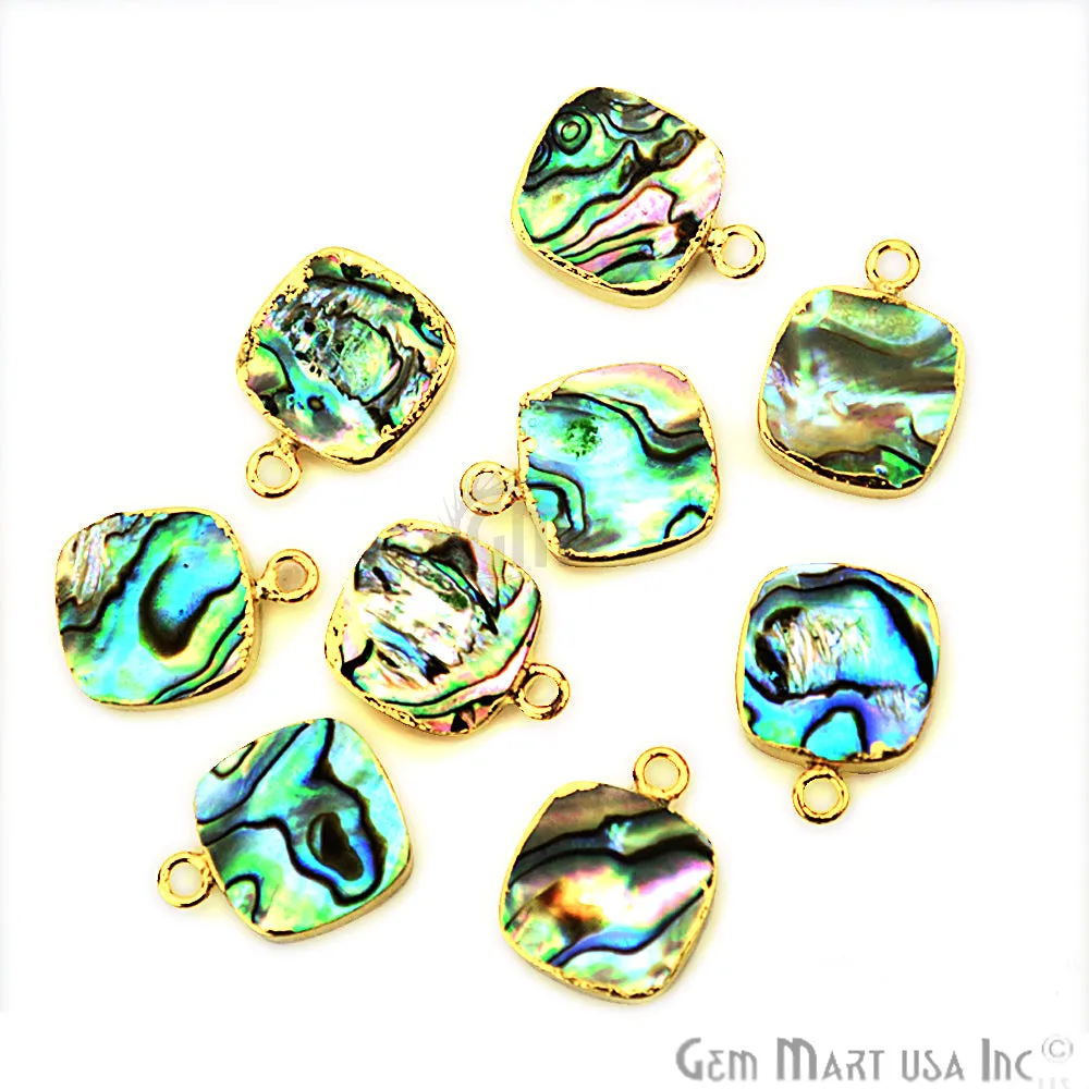 Abalone 12mm Cushion Shape Gold Electroplated Single Bail Gemstone Connector