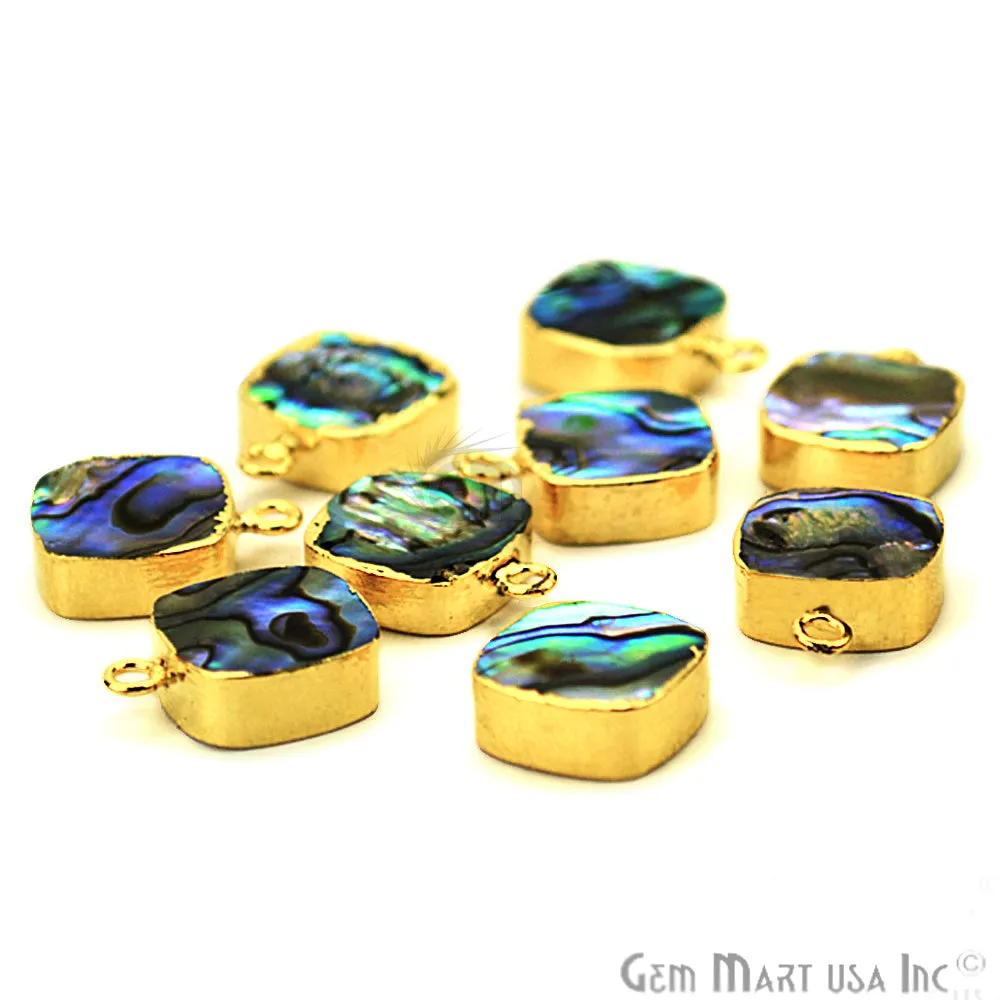 Abalone 12mm Cushion Shape Gold Electroplated Single Bail Gemstone Connector