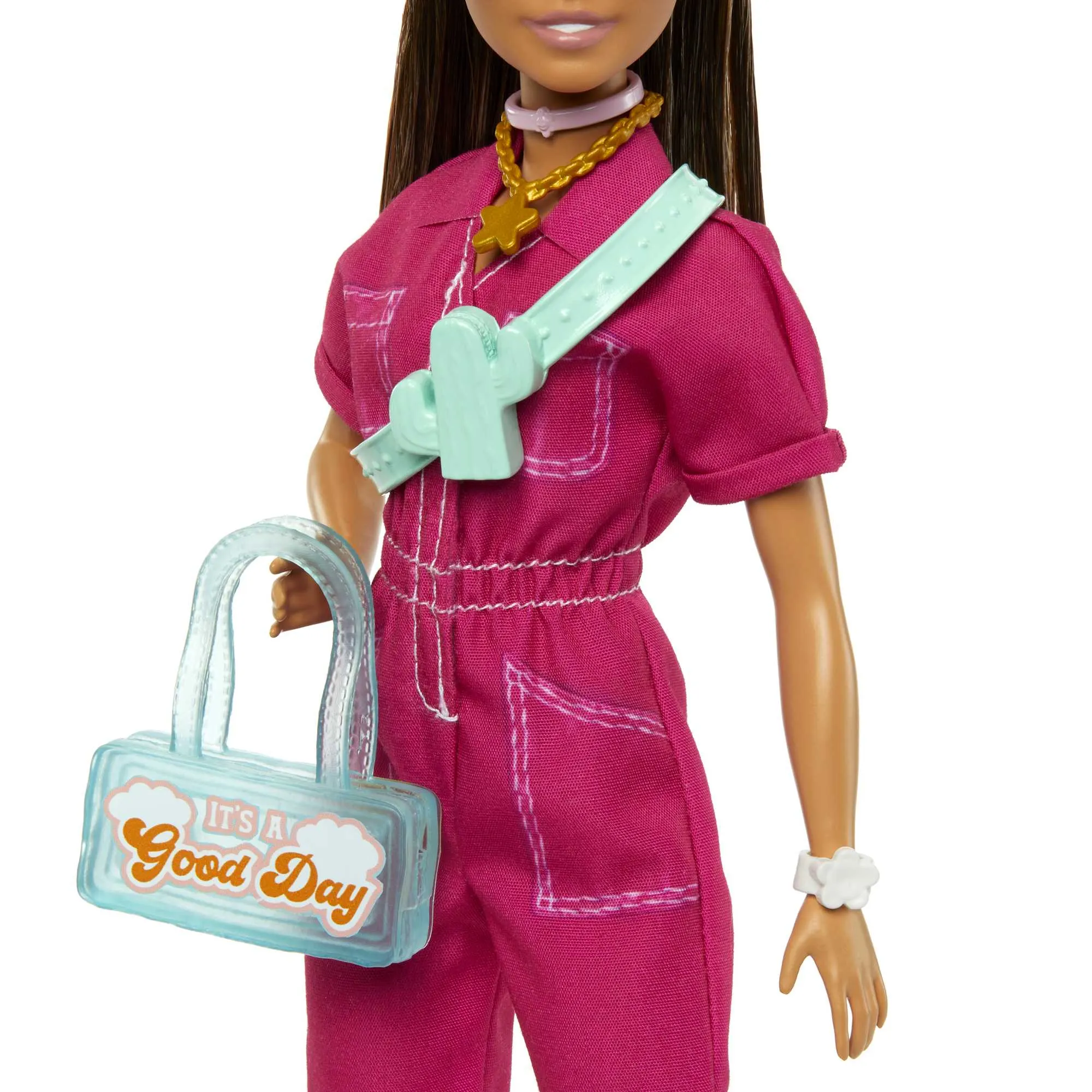 Barbie Doll in Trendy Pink Jumpsuit With Accessories And Pet Puppy