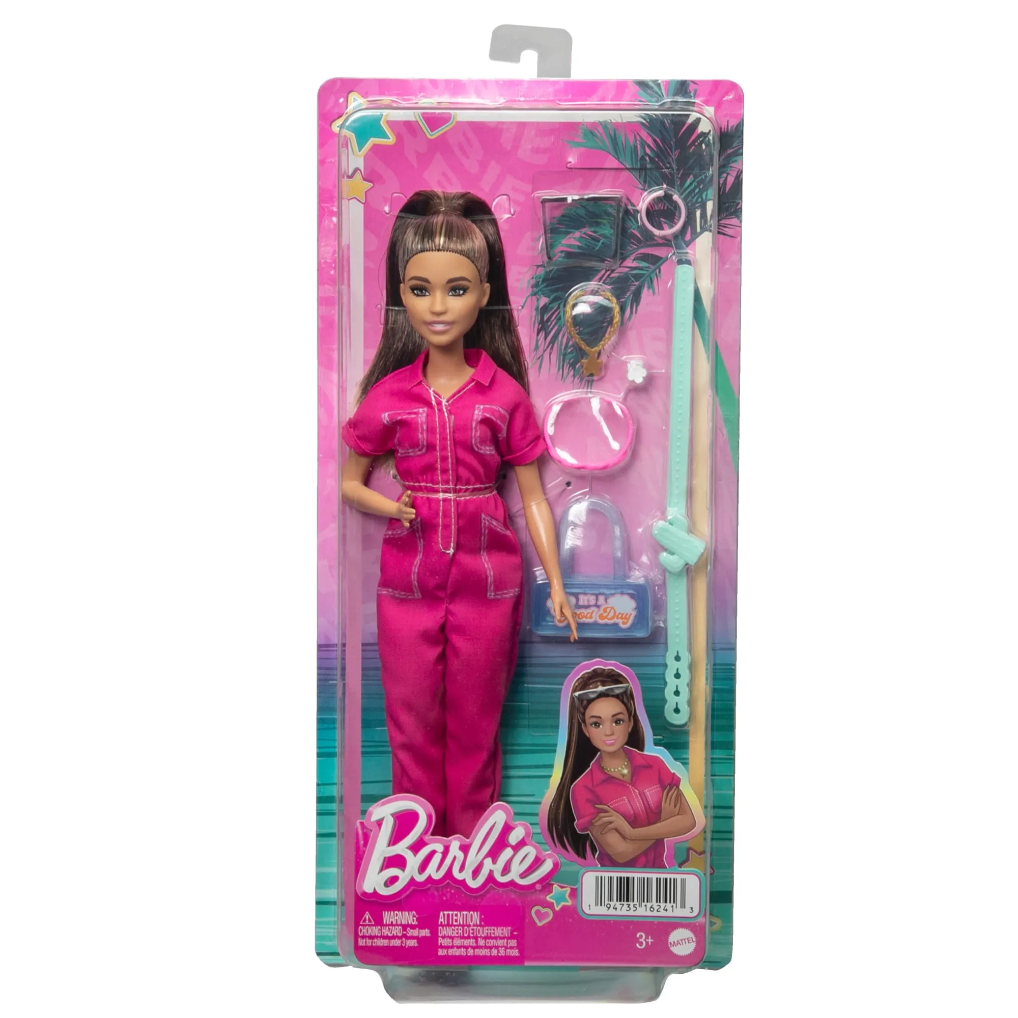 Barbie Doll in Trendy Pink Jumpsuit With Accessories And Pet Puppy