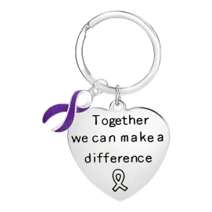 Big Heart Purple Ribbon Key Chains