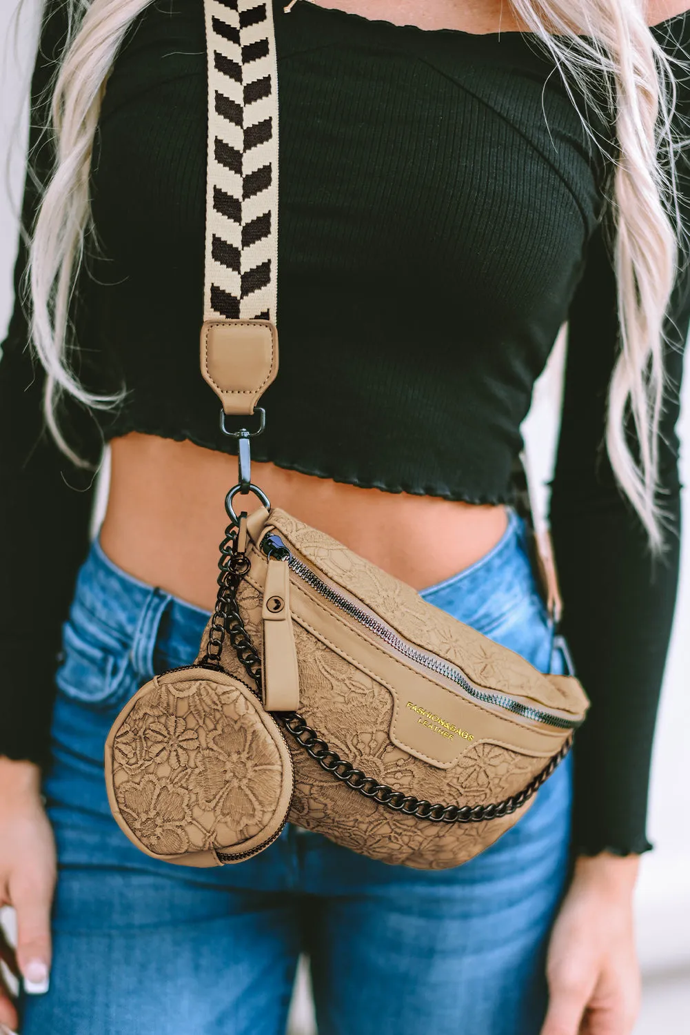 Black Colorblock Strap Chain Shoulder Bag With Coin Purse