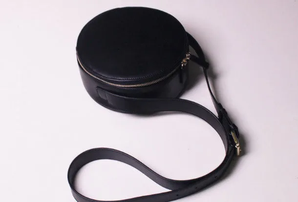 Black Leather Circle bag shoulder bag black for women leather crossbody bag