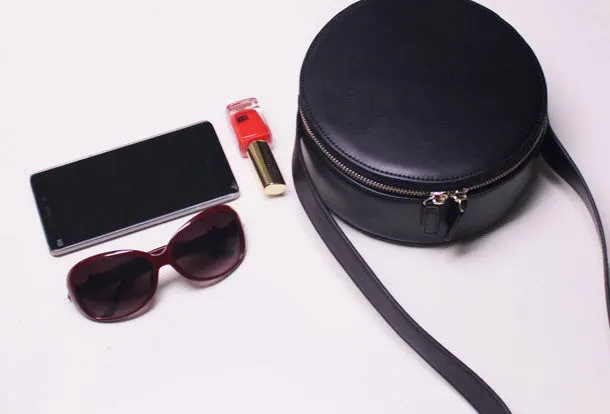 Black Leather Circle bag shoulder bag black for women leather crossbody bag