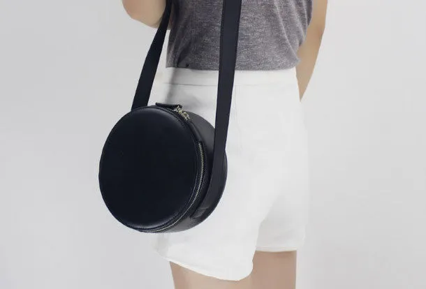 Black Leather Circle bag shoulder bag black for women leather crossbody bag