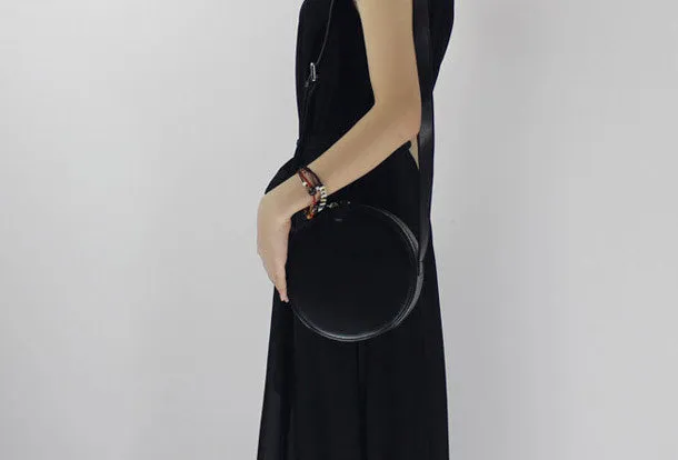 Black Leather Circle bag shoulder bag black for women leather crossbody bag