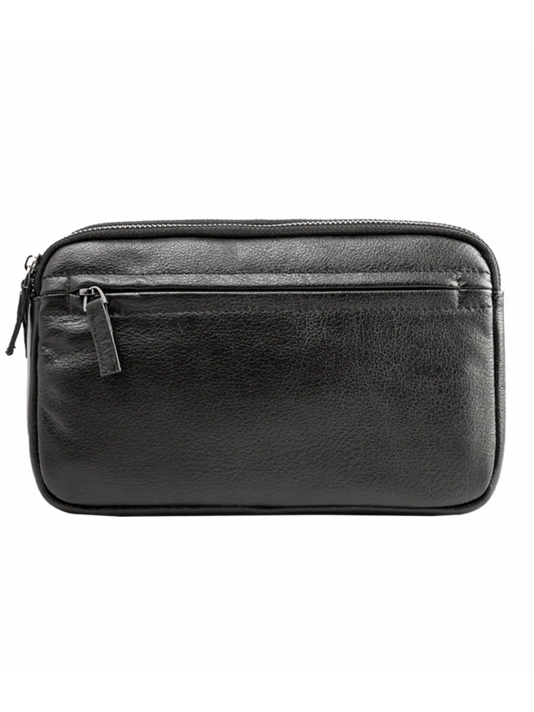 Black Leather Mens Long Zipper Clutch Wallet Wristlet Bag Long Wallet Phone Clutch Wallet for Men