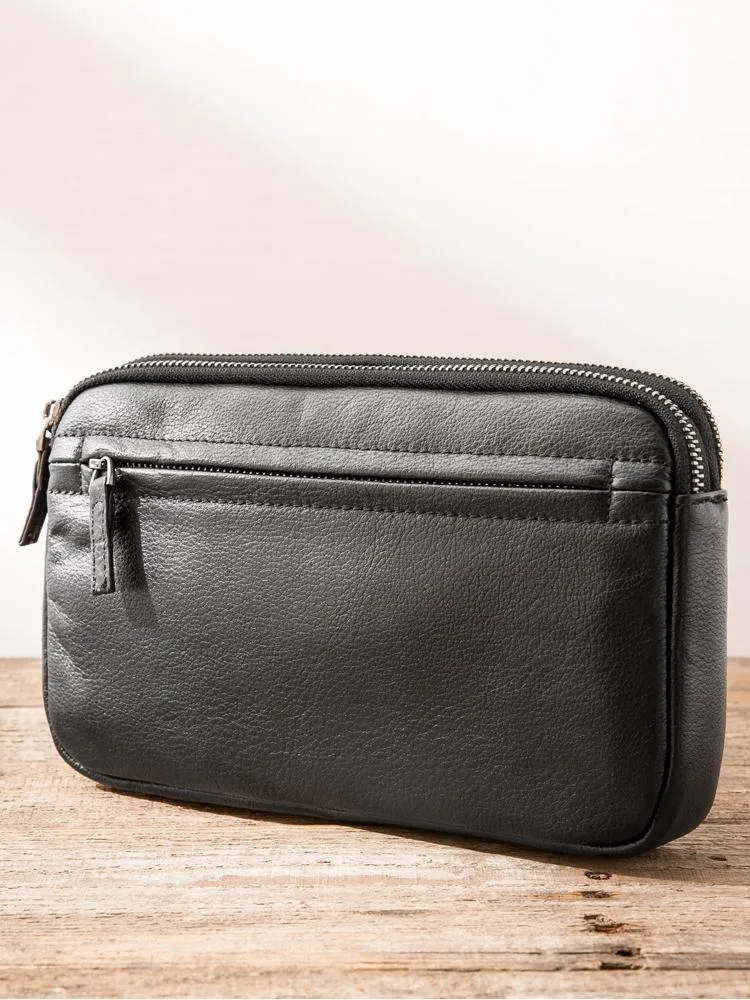 Black Leather Mens Long Zipper Clutch Wallet Wristlet Bag Long Wallet Phone Clutch Wallet for Men