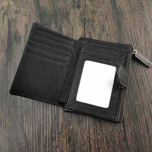 Black Leather Men's Small Biker Wallet Chain Wallet billfold Bifold Wallet with Chain Coin Purse For Men