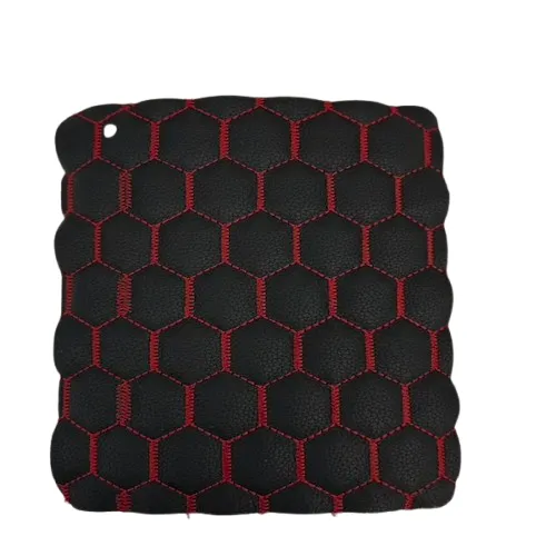 Black | Red Honeycomb Hexagon Quilted Foam Backed Faux Leather Vinyl Fabric