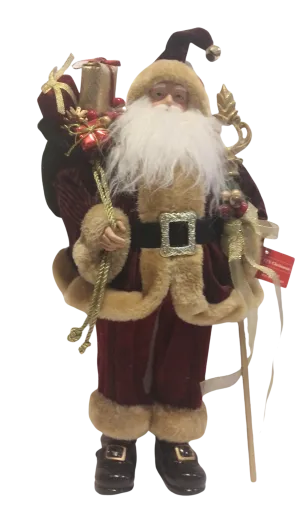 Burgundy Santa Figure with Gold Sceptor & Bag of Presents 24"