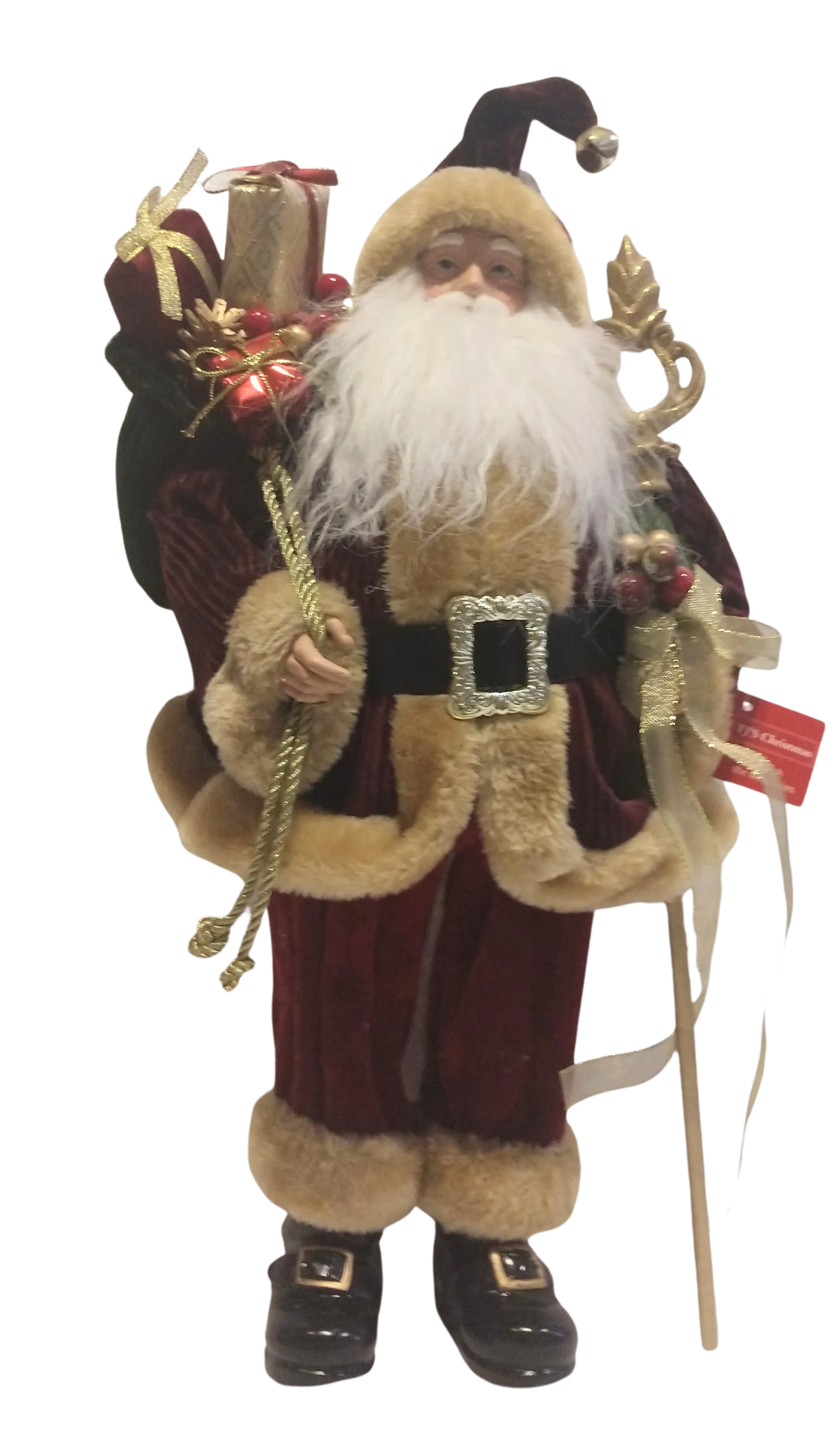 Burgundy Santa Figure with Gold Sceptor & Bag of Presents 24"