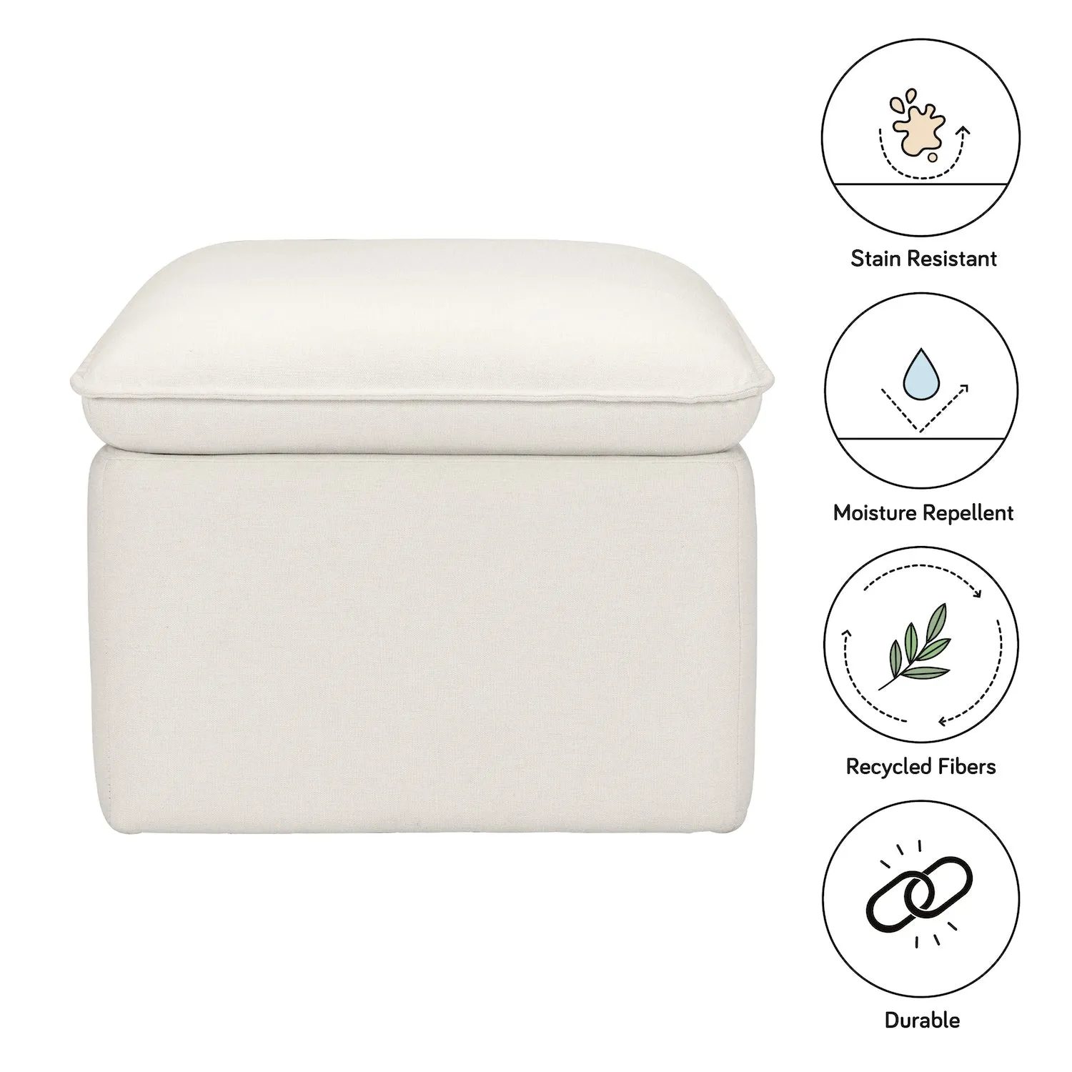 Cali Storage Ottoman in Eco-Performance Fabric with USB port - Cream