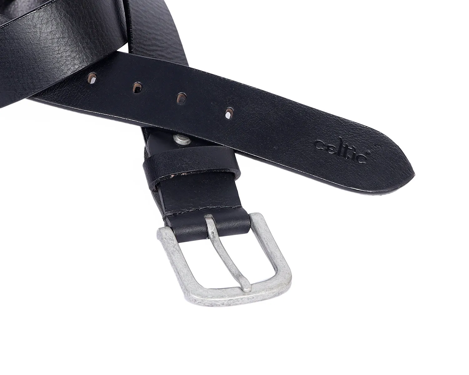 Celtic Black Premium Leather Belt With Silver Buckle, Art: LB-739