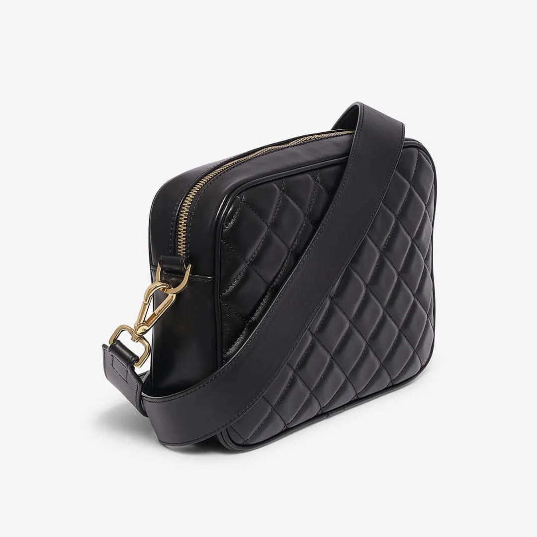 Colette black calfskin shoulder bag  matelassé with logo