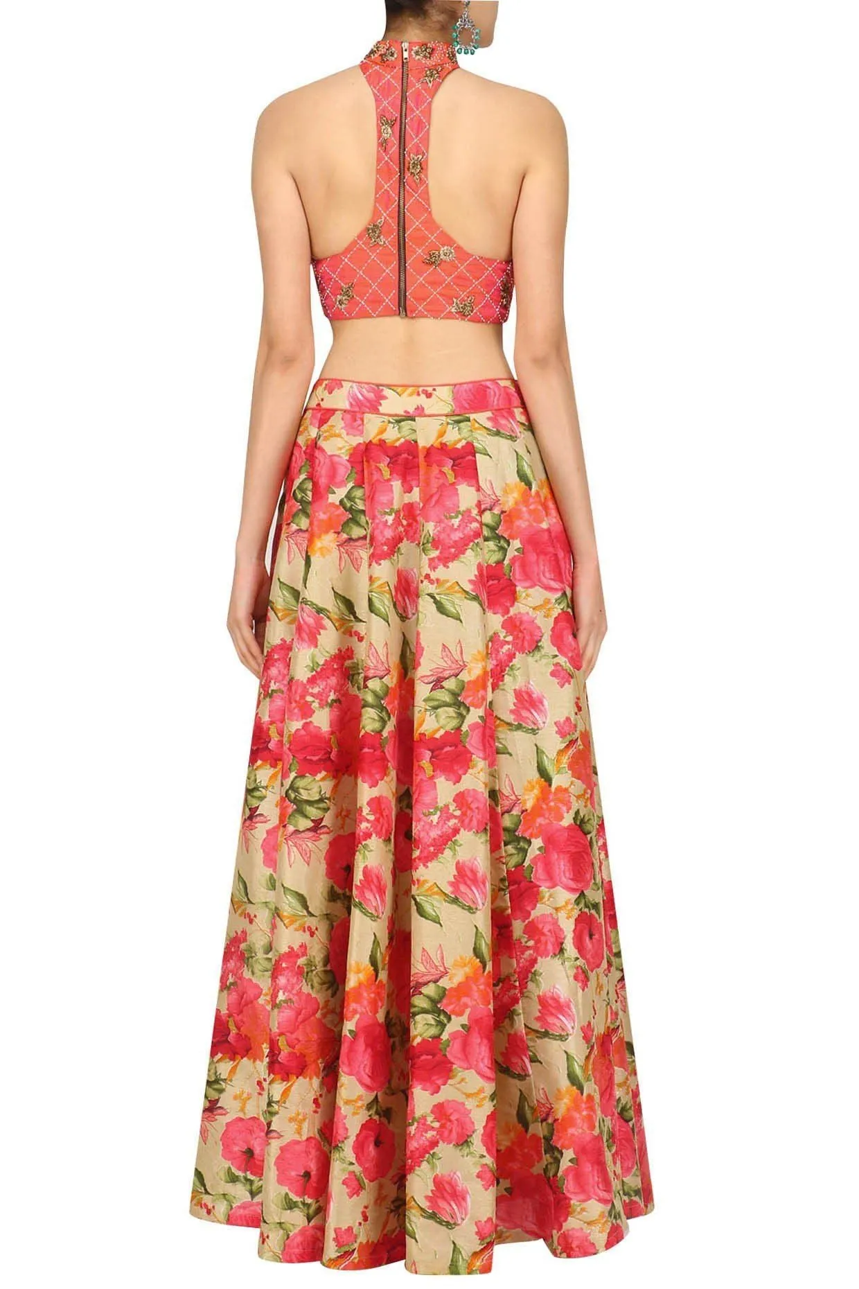 Coral Floral Lehenga Set