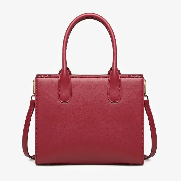 Cute Wine Red Minimalist Solid Color Simple Slick Luxury Genuine Leather Handle Handbag for Women, Shoulder Bag, Crossbody Bag