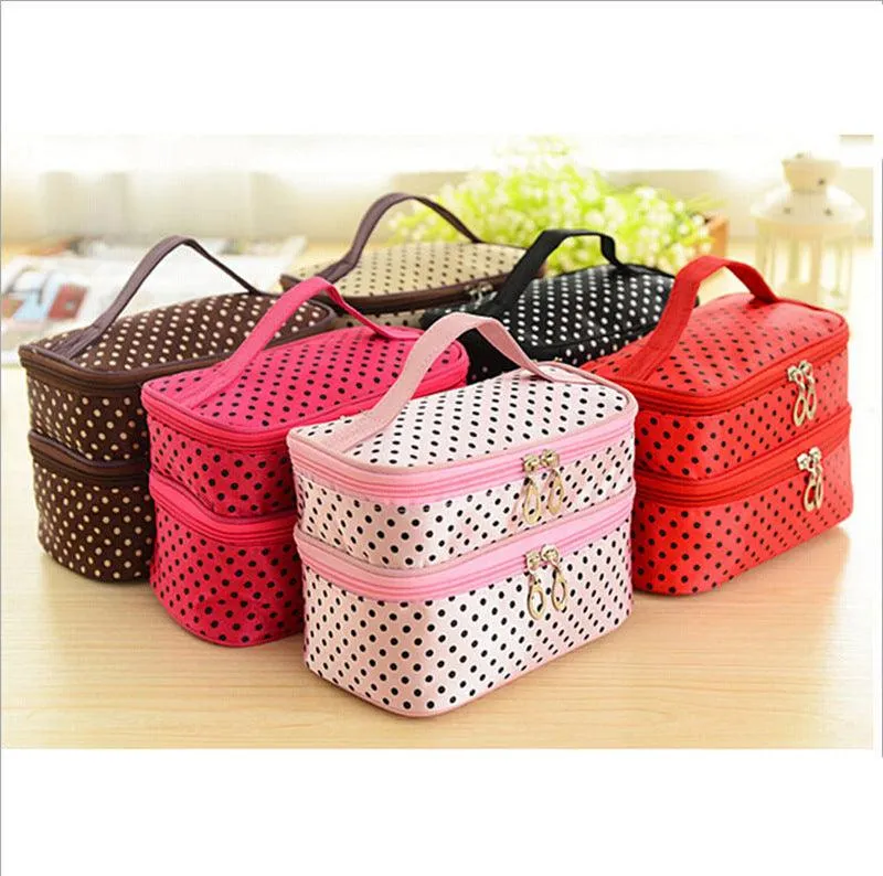 Double-layer cosmetic bag with large capacity to receive wave-point cosmetic bag Wash-Rinse bag