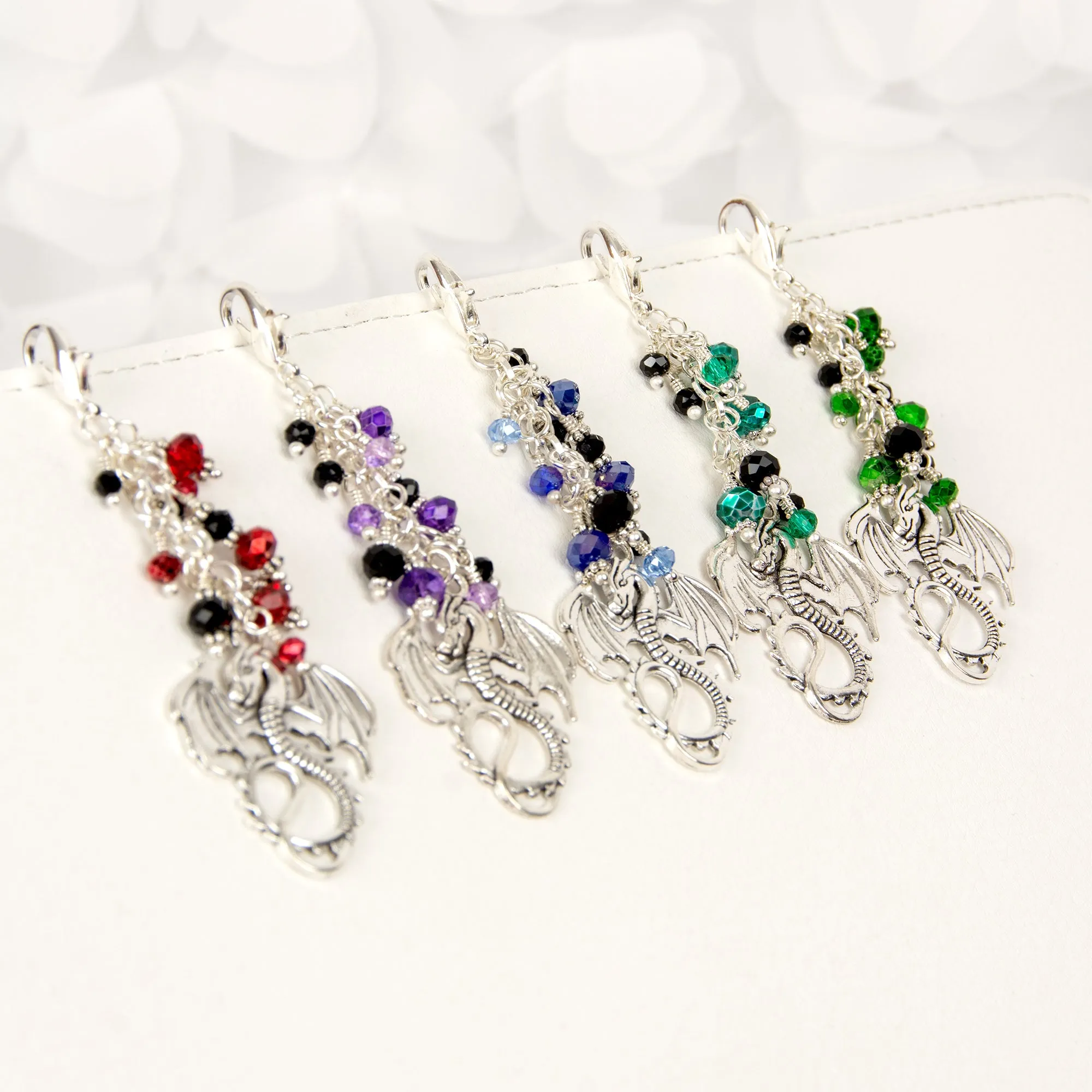 Dragon Planner Charm with Crystals in Red, Green, Blue. Purple or Teal