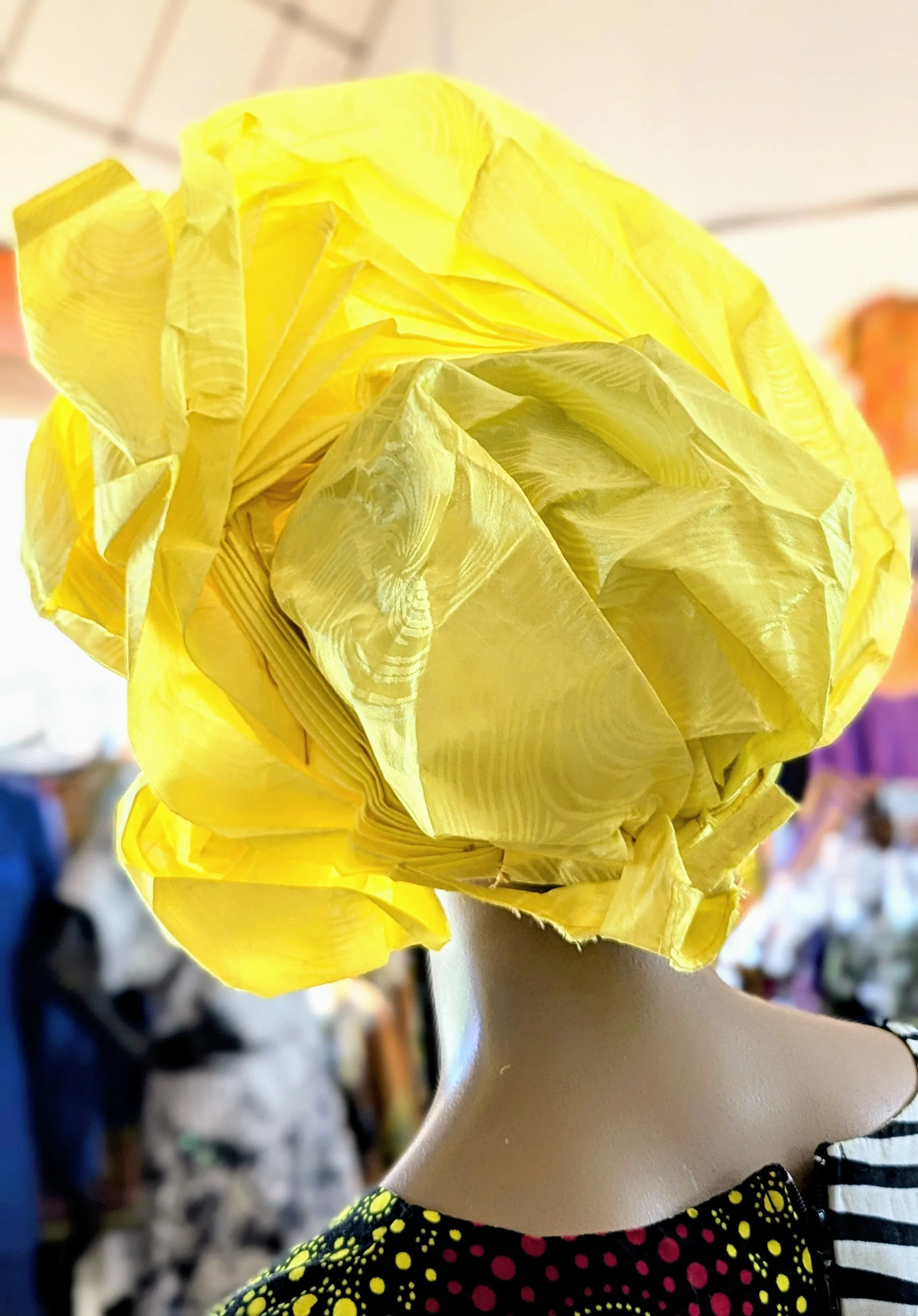 Dupsie's Chinyere Yellow African Autogele Ready Gele Head Wrap Hat DPASGYB49