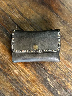 Eugenia Studded Wallet in Black Leather