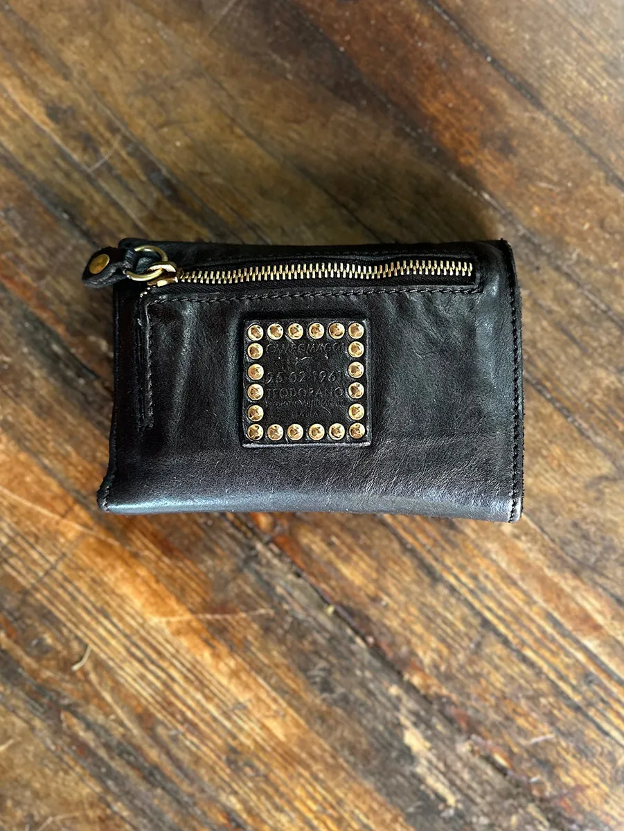 Eugenia Studded Wallet in Black Leather