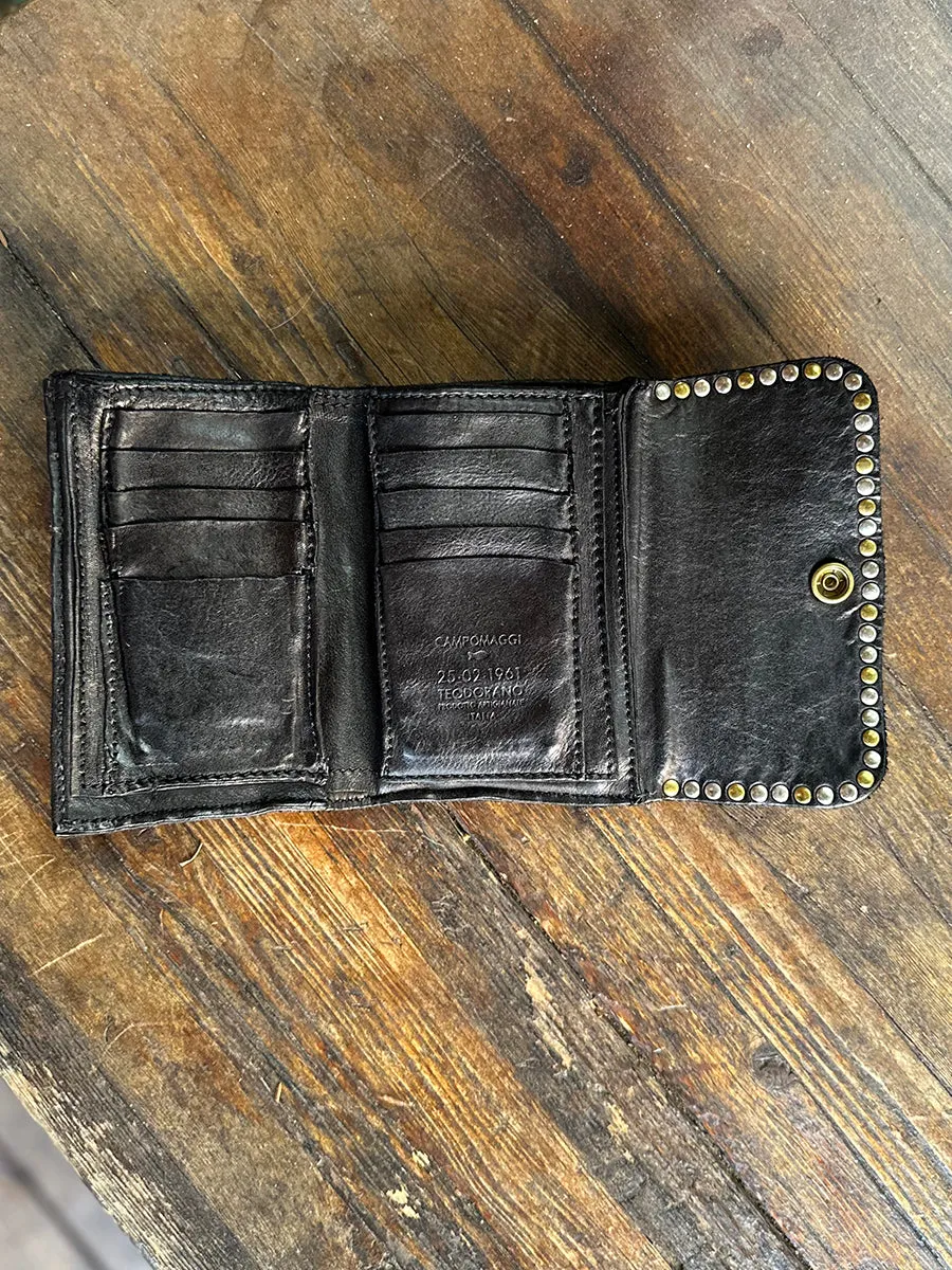 Eugenia Studded Wallet in Black Leather