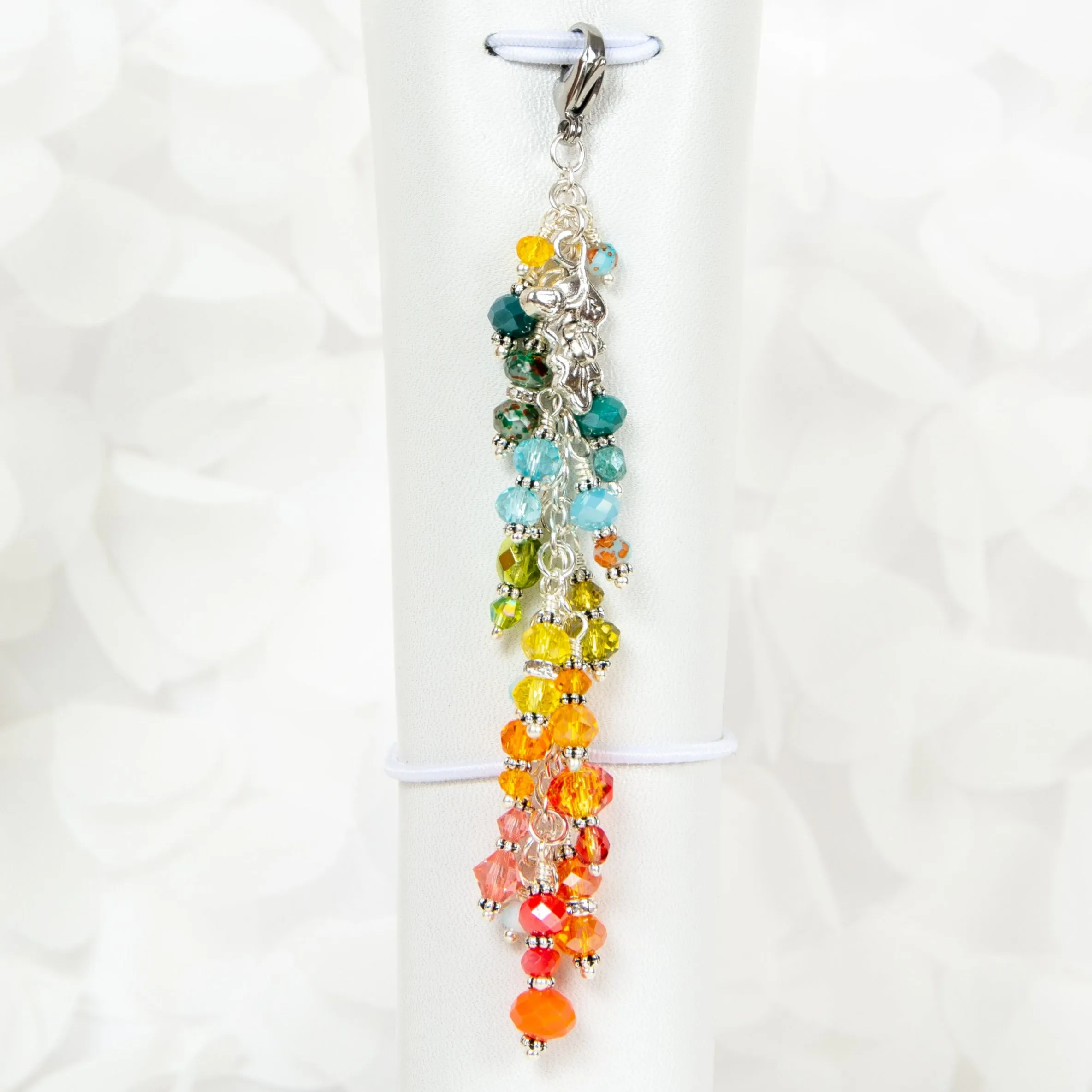 Fall Leaf and Acorn Planner Charm with Orange, Peach, Yellow, Blue and Teal Crystals