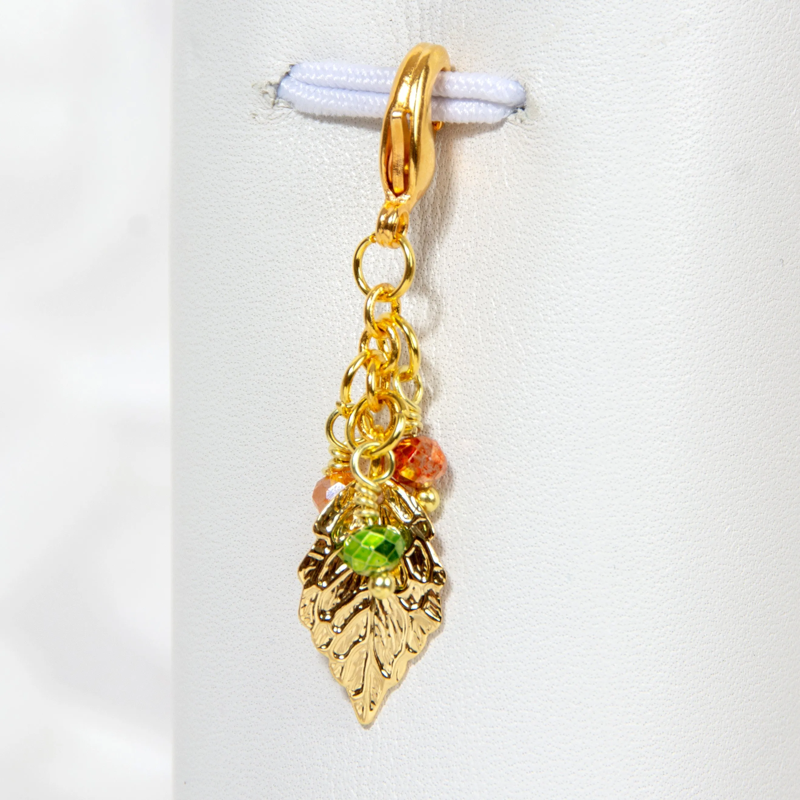 Fall Leaf Charm with Orange, Yellow and Green Crystals