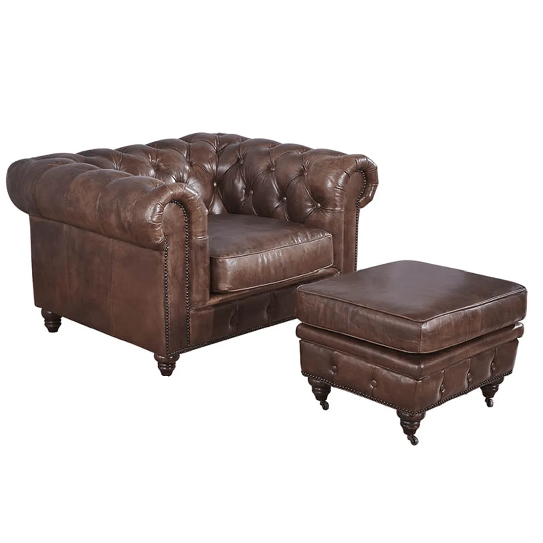 Figure It Out Brown Chesterfield Buck Leather 4 Piece set