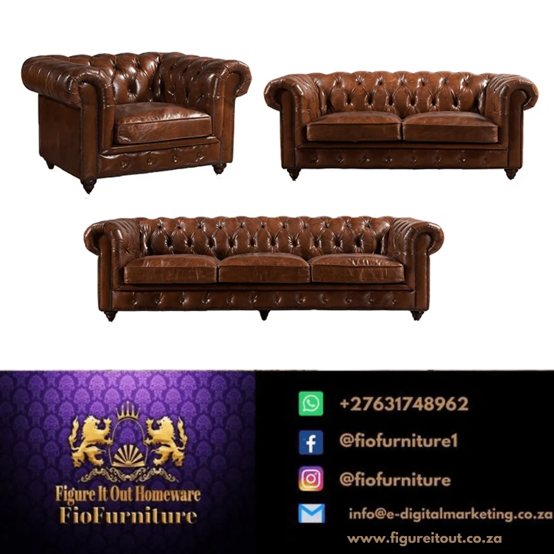 Figure It Out Brown Chesterfield Buck Leather 4 Piece set