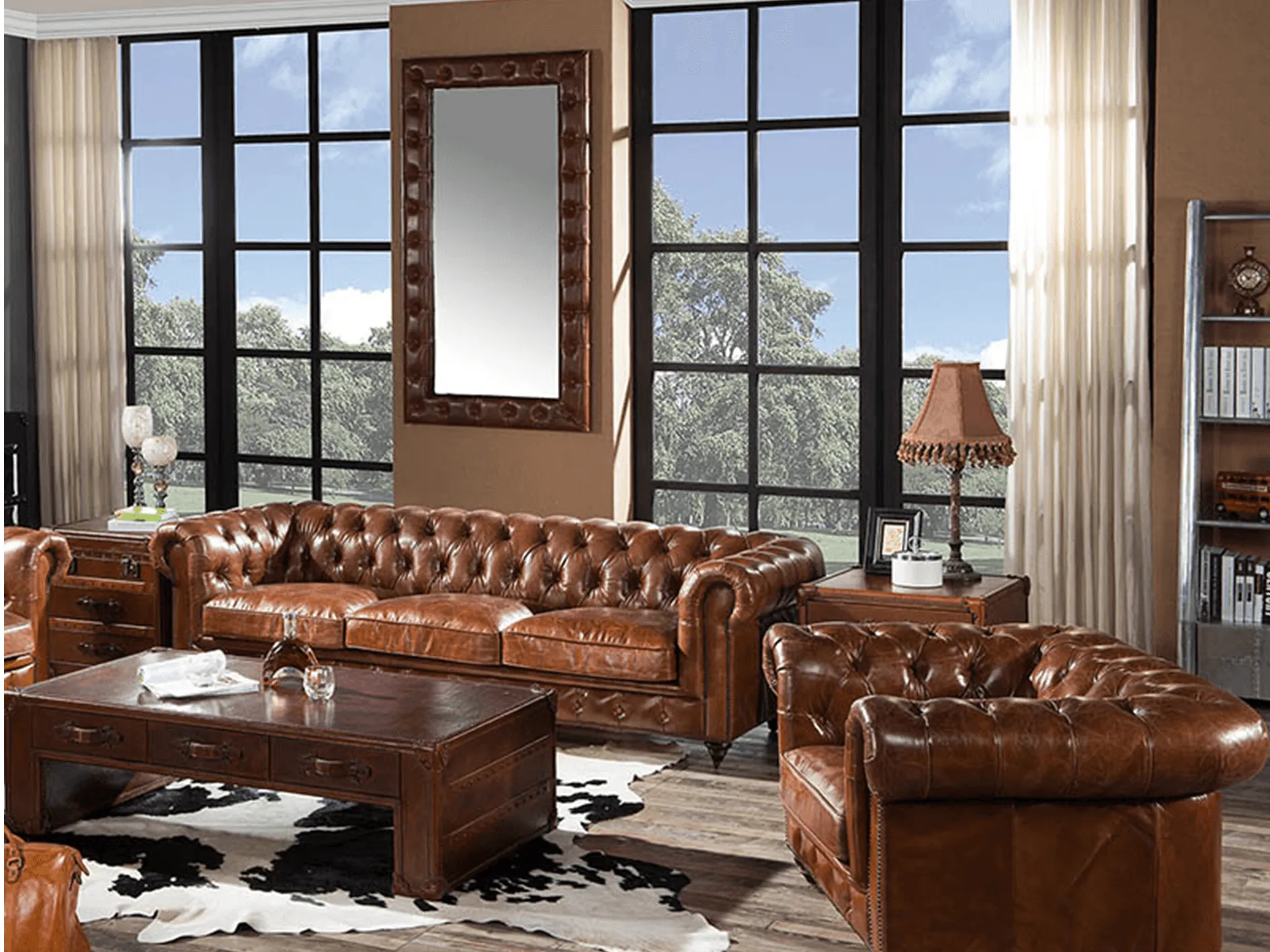 Figure It Out Brown Chesterfield Buck Leather 4 Piece set