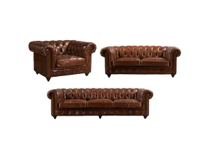 Figure It Out Brown Chesterfield Buck Leather 4 Piece set