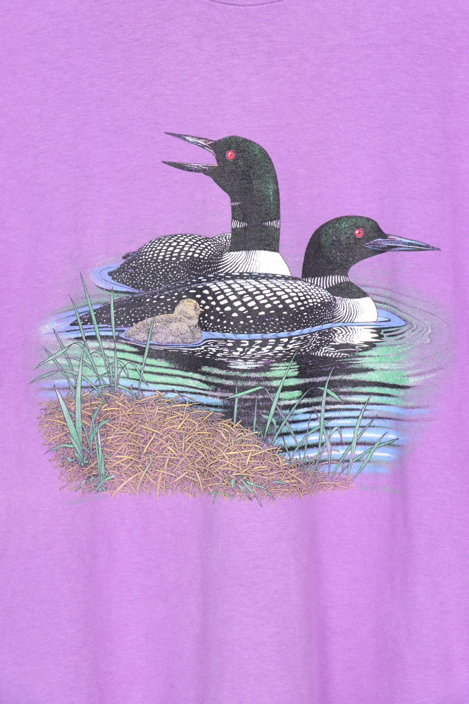 Fluro Purple Ducks Single Stitch Bird Graphic Tee USA Made (M)